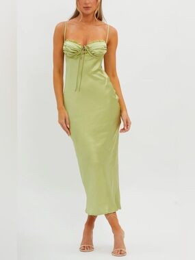 SOLD OUT Selfie Leslie Fortune Lace Trim Bust Tie Midi Dress Lime Green